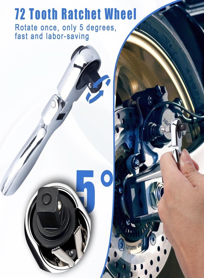 Wolfride 2 in 1 Flexible Head Ratchet Wrench, 1/4" Drive 72 Teeth Quick Release Ratchet Wrench Torques Socket Spanner Ratcheting Combination Wrench - Image 4