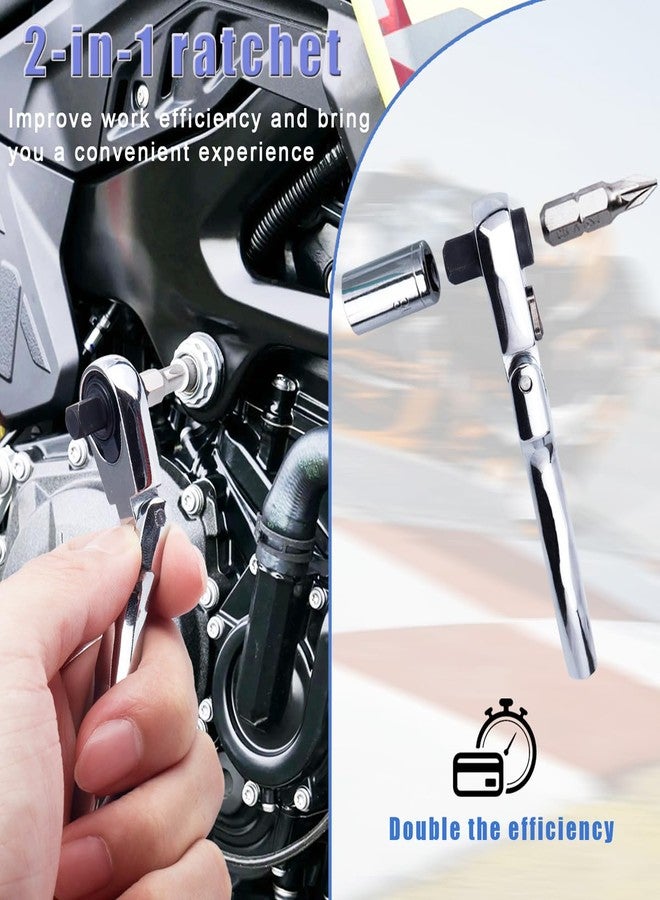 Wolfride 2 in 1 Flexible Head Ratchet Wrench, 1/4" Drive 72 Teeth Quick Release Ratchet Wrench Torques Socket Spanner Ratcheting Combination Wrench - Image 5
