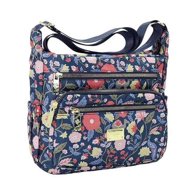 BOVTY Women Sling-body Bag Waterproof Nylon Multi-layer Sling Bag Casual Satchel Bag Shoulder Bag Messenger Bag Travel Sling-body Bag Day Pack. (Printed-Blue) - Image 1