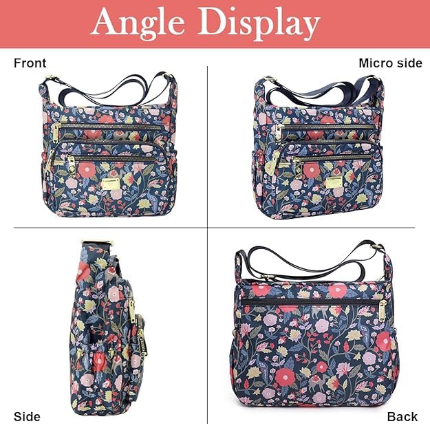 BOVTY Women Sling-body Bag Waterproof Nylon Multi-layer Sling Bag Casual Satchel Bag Shoulder Bag Messenger Bag Travel Sling-body Bag Day Pack. (Printed-Blue) - Image 4
