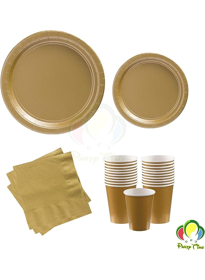 Raxoom TIME  Gold Set of 48 Pieces Party Tableware Baby Shower Disposable Dinnerware Plates Napkins Cups Party and Different Events Birthday Supplies - Image 1