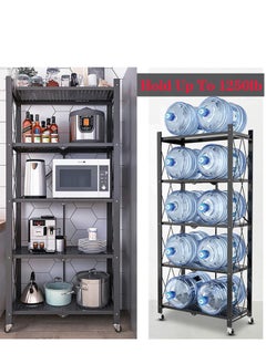 EMZJ 5 Tier Foldable Storage Shelves for Kitchen Rack No Assembly Shelving on Wheels Rolling Cart Garage Bathroom BOOK Organizer Unit  - Image 1