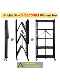 EMZJ 5 Tier Foldable Storage Shelves for Kitchen Rack No Assembly Shelving on Wheels Rolling Cart Garage Bathroom BOOK Organizer Unit  - Image 4