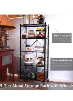 EMZJ 5 Tier Foldable Storage Shelves for Kitchen Rack No Assembly Shelving on Wheels Rolling Cart Garage Bathroom BOOK Organizer Unit  - Image 2