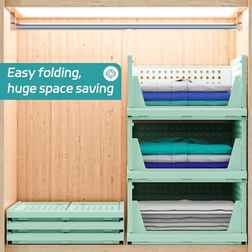 JEYANG Clothes Organizer for Wardrobe - Foldable and Stackable Closet Cupboard Almirah Space Organiser for Shirt, T Shirt, Jeans (Pack of 8, Green) - Image 3