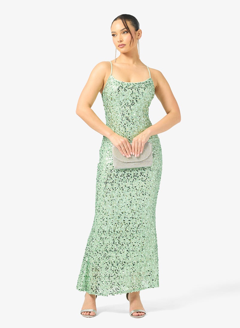 جينجر فستان سهرة بحزام مزين بالخرز - Image 1