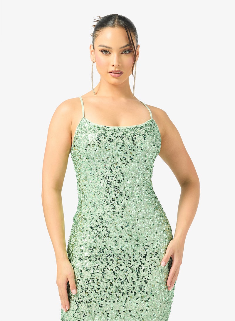 جينجر فستان سهرة بحزام مزين بالخرز - Image 3