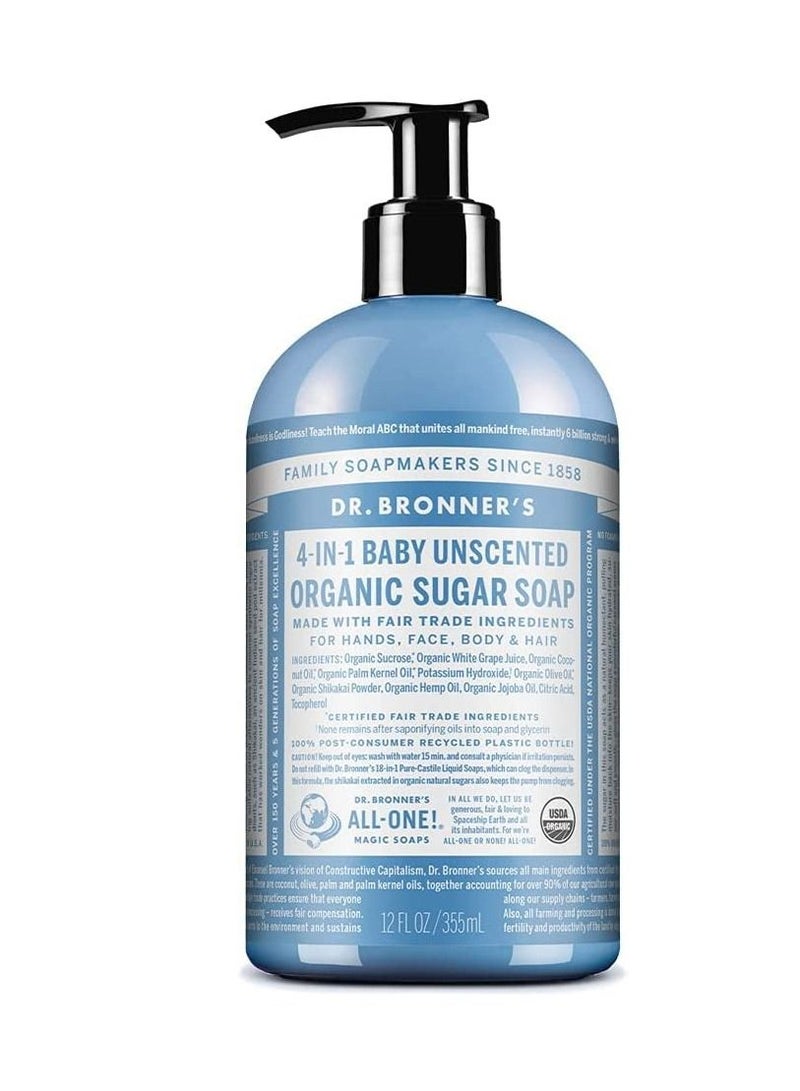 Dr. Bronner's Baby unscented hand soap is good for washing hands and face and body and hair 355ML