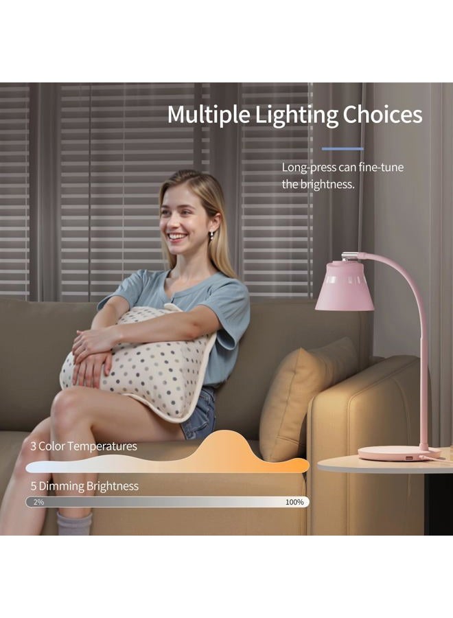 AXX TU08 Pink Cute Desk Lamp with USB Charging Port, 650 Lumens 3-Color Modes, 5-Touch Dimming, 30/60-Minute Timer, 18-Inch LED Small Table Light for Kids Teen Girls, College Dorm Room Essentials - Image 3