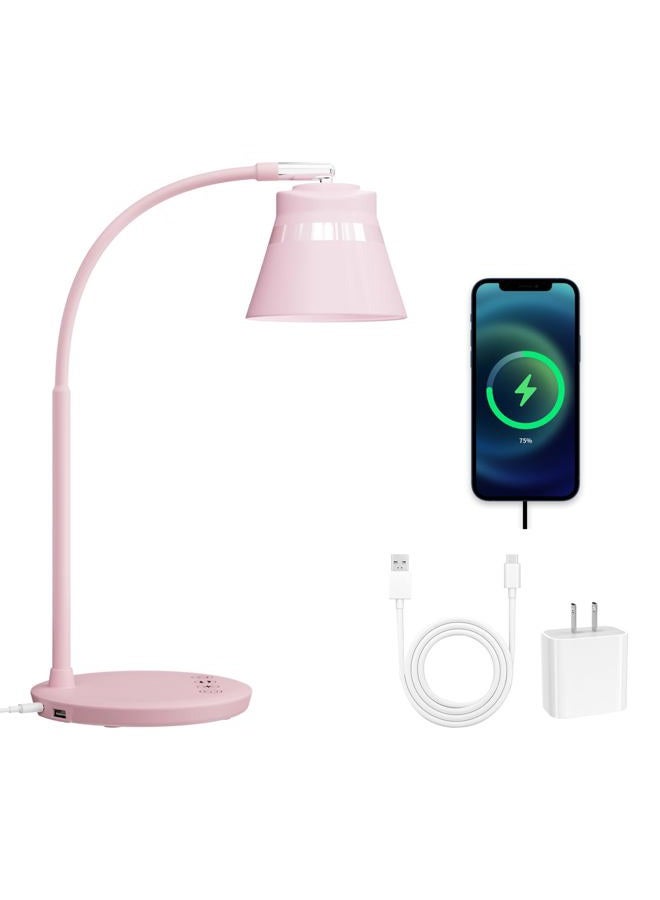 AXX TU08 Pink Cute Desk Lamp with USB Charging Port, 650 Lumens 3-Color Modes, 5-Touch Dimming, 30/60-Minute Timer, 18-Inch LED Small Table Light for Kids Teen Girls, College Dorm Room Essentials - Image 1
