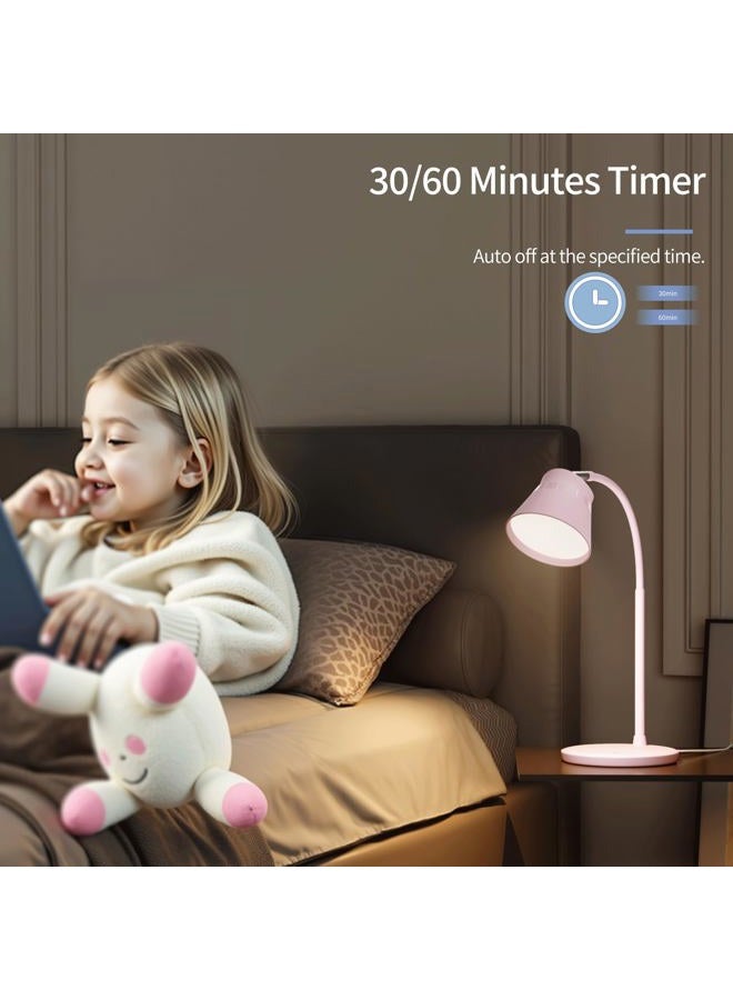 AXX TU08 Pink Cute Desk Lamp with USB Charging Port, 650 Lumens 3-Color Modes, 5-Touch Dimming, 30/60-Minute Timer, 18-Inch LED Small Table Light for Kids Teen Girls, College Dorm Room Essentials - Image 5