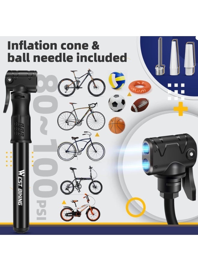 Bicycle Pumps, Mini Bike Pump, Alloy Portable Bicycle Tire Pump, Aluminum Alloy Cycle Pump for Presta & Schrader Valve, Portable Lightweight Bike Tyre Pump For Mountain Road Bike Ball Pum - Image 3
