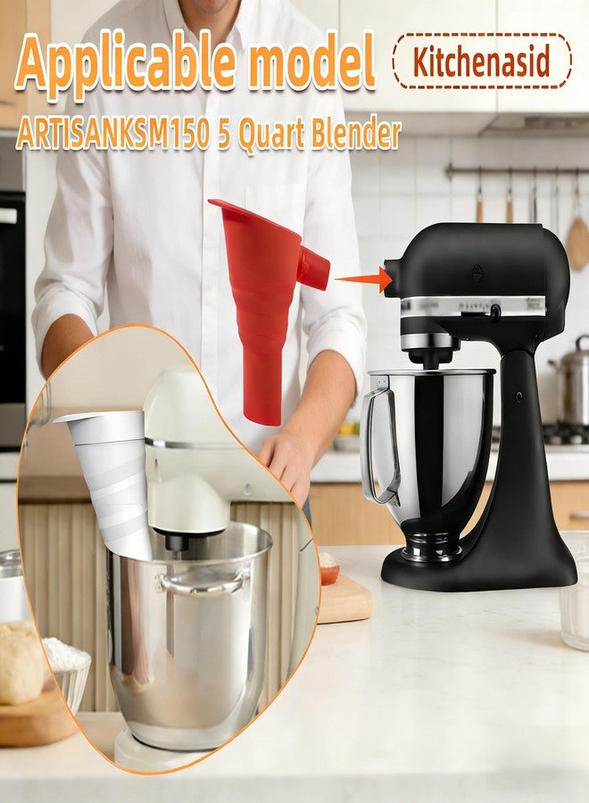 Jvtoo Large Flour Funnel for Kitchen Aid Mixer,Foldable Silicone Kitchen Aid Attachments for Mixer Fit Tilt-Head 4.5-5 Qt (KSM150) with Hanging Loop,Suitable for Use in Kitchens and Bakeries,Dishwasher Safe - Image 5