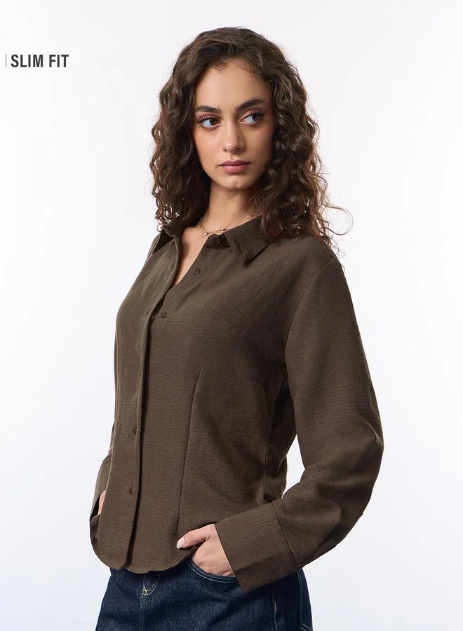 The Souled Store Coffee Brown Long Sleeve Slim Fit Shirt