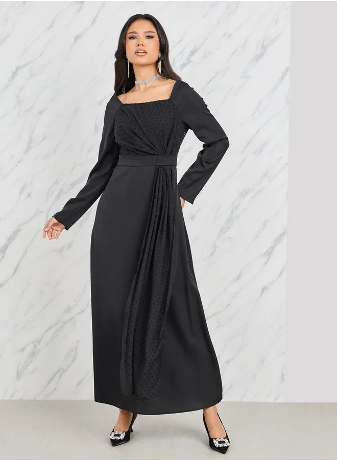 ستايلي Dobby Detail Square Neck A-Line Midi Dress