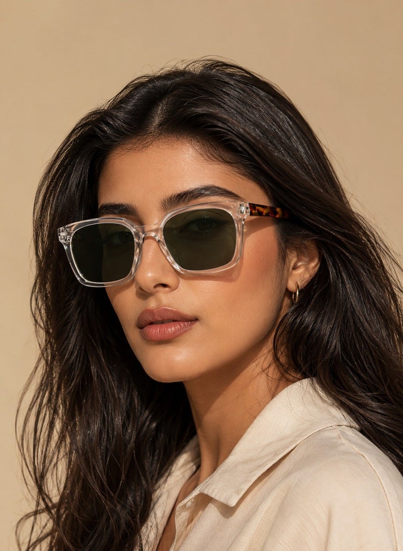 OPULIZE KOI Sunglasses for Women Men,Scratch Resistant Large Rectangular frame with Spring Hinges Tinted lens UV400, Clear (Pack of 1) - Image 1