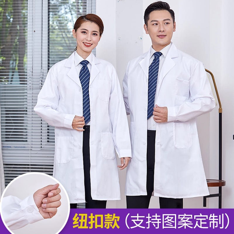 Long-Sleeved White Lab Coat Male Doctor Isolation Gown Cotton Student Female Nurse White Coat - Image 4