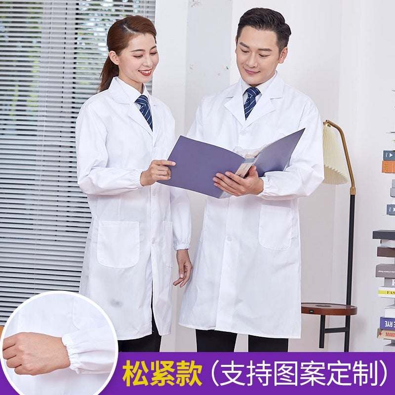 Long-Sleeved White Lab Coat Male Doctor Isolation Gown Cotton Student Female Nurse White Coat - Image 5
