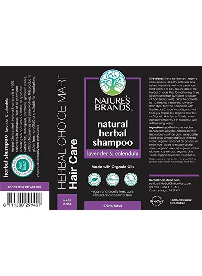 Nature's Brands Natural Shampoo by Herbal Choice Mari (Lavender & Calendula, 8 Fl Oz Bottle) - Made with Organic Ingredients - No Toxic Synthetic Chemicals - Image 2