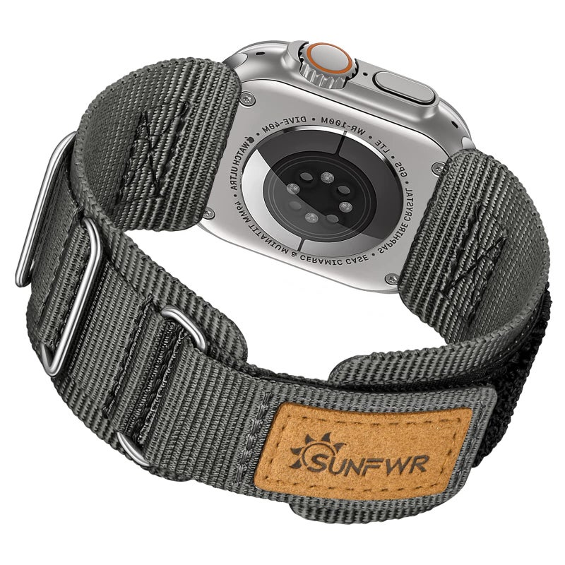 SUNFWR Compatible with Apple Watch Band 42mm 44mm 45mm 49mm 38mm 40mm 41mm, Rugged Replacement Velcro Strap With Three Buckle Loop Design Tough Nylon Band For iWatch Ultra Series 9/8/7/6/5/4/3/2/1/SE - Image 1