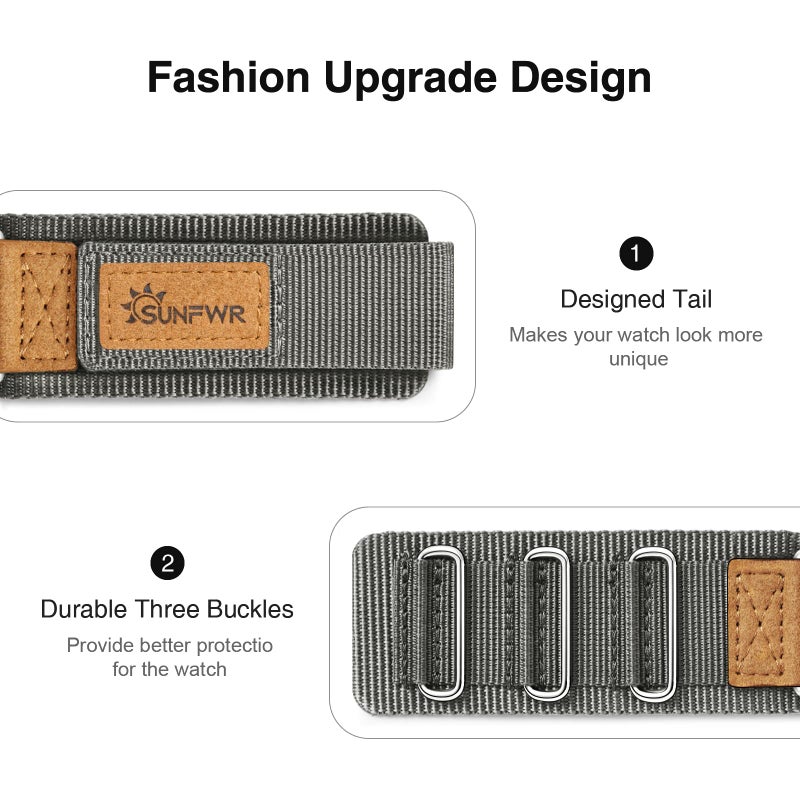 SUNFWR Compatible with Apple Watch Band 42mm 44mm 45mm 49mm 38mm 40mm 41mm, Rugged Replacement Velcro Strap With Three Buckle Loop Design Tough Nylon Band For iWatch Ultra Series 9/8/7/6/5/4/3/2/1/SE - Image 3