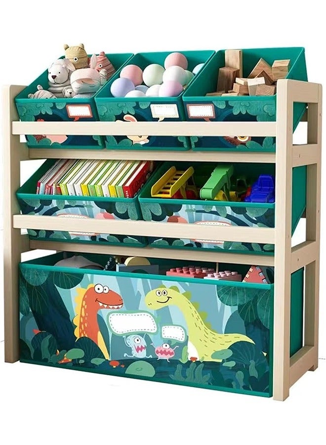 Beauenty Kids Toy Organizer for Boys Girls 6 Storage Bins Large Storage Capacity Best Toy Storage Solution For Playroom Nursery (Green-Little Dinosaur) - Image 1