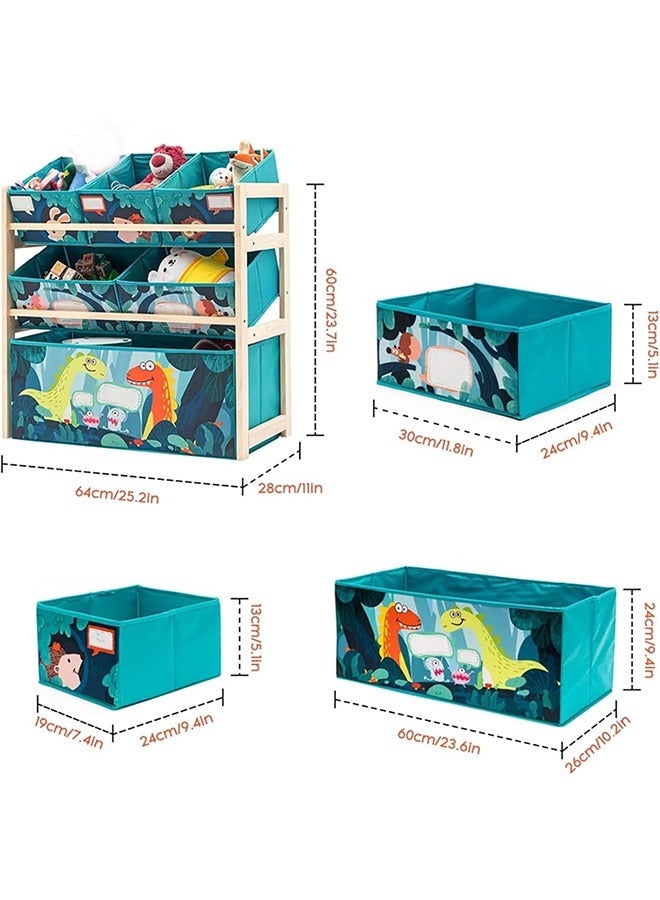 Beauenty Kids Toy Organizer for Boys Girls 6 Storage Bins Large Storage Capacity Best Toy Storage Solution For Playroom Nursery (Green-Little Dinosaur) - Image 3