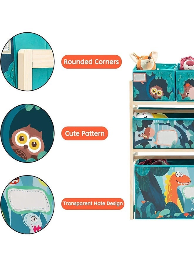 Beauenty Kids Toy Organizer for Boys Girls 6 Storage Bins Large Storage Capacity Best Toy Storage Solution For Playroom Nursery (Green-Little Dinosaur) - Image 4