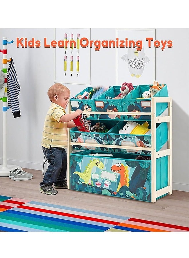 Beauenty Kids Toy Organizer for Boys Girls 6 Storage Bins Large Storage Capacity Best Toy Storage Solution For Playroom Nursery (Green-Little Dinosaur) - Image 5