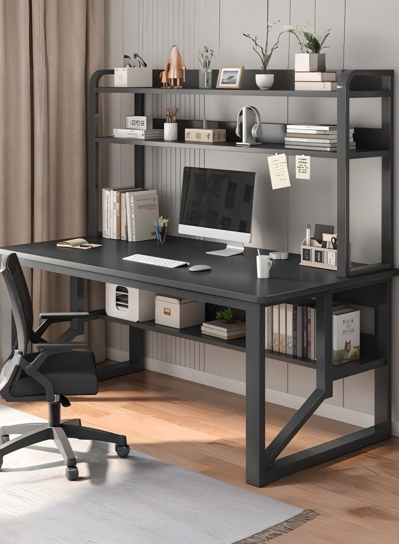 AIWANTO Modern Black Gaming Desk with Dual Storage Shelves – Sturdy 120cm Workstation for PC, Laptop & Home Office | Multifunctional Study Table for Gamers & Professionals - Image 2