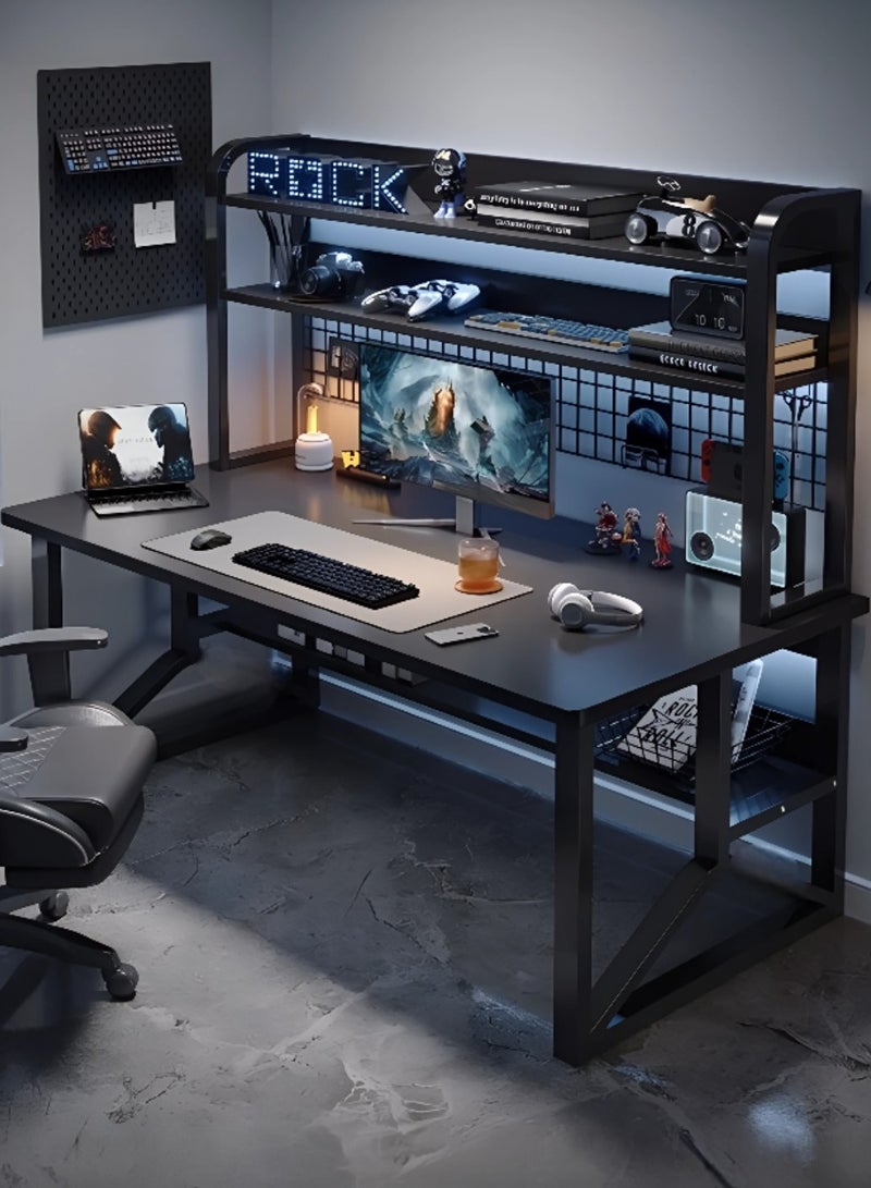 AIWANTO Modern Black Gaming Desk with Dual Storage Shelves – Sturdy 120cm Workstation for PC, Laptop & Home Office | Multifunctional Study Table for Gamers & Professionals - Image 1