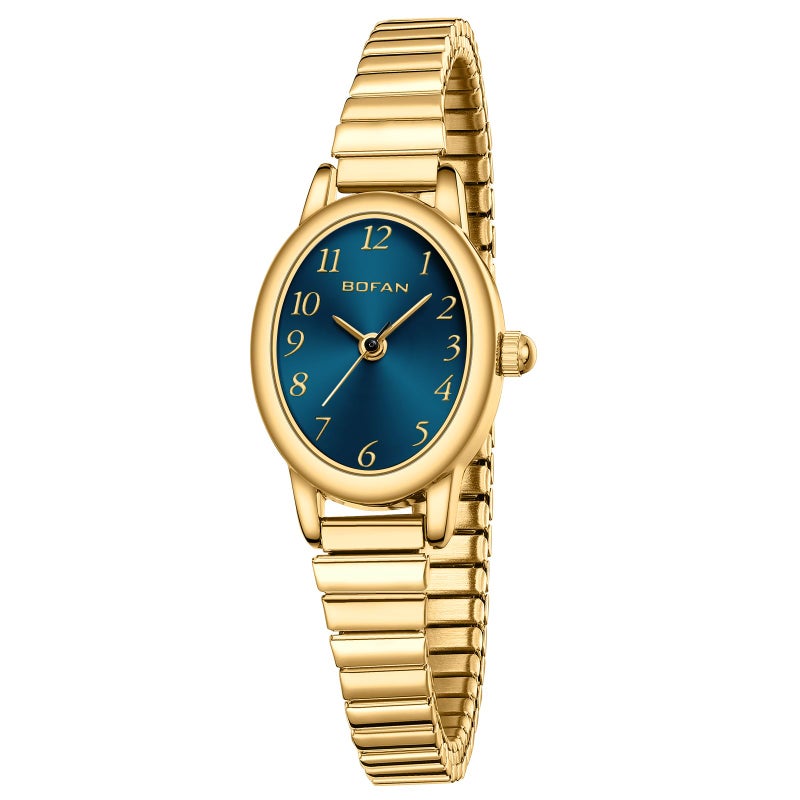 BOFAN Small Gold Watches for Women Easy Read Ladies Quartz Wrist Watch with Stainless Steel Expansion Band,Blue Dial,Waterproof.ï¼ˆ6.10in-6.89inï¼‰ - Image 1
