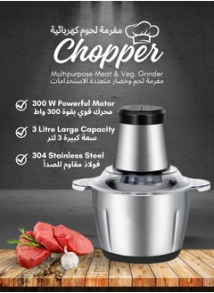 Generic Electric Meat Chopper Grinder 3 Litre 300W with two variable speed Stainless Steel Bowl Food Processor for Meat Vegetables Onion Ginger Garlic Mincer Blender for Home / Restaurants / Kitchen  - Image 2