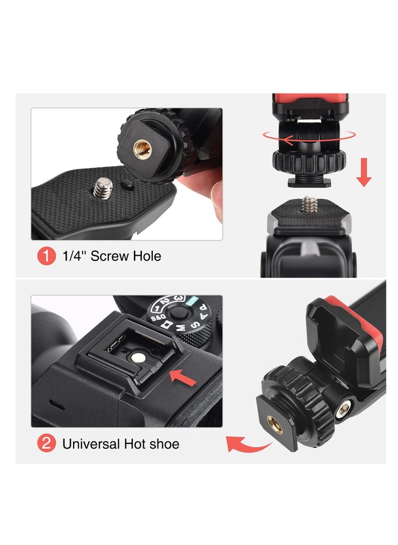 Generic Cell Phone Tripod Mount Adapter Holder  with 2 Cold Shoe Camera Phone Hot Shoe Holder 360  Adjustable Rubber Pad Clip for iPhone Samsung Video Live Streaming Vlogging Rig  - Image 4