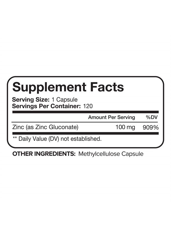 Nutrivein Premium Zinc Gluconate 100mg - 120 Capsules - Immunity Defense Boosts Immune System & Powerful Antioxidant - Promotes Healthy Skin and Acne Defense - Essential Elements for Absorption - Image 3