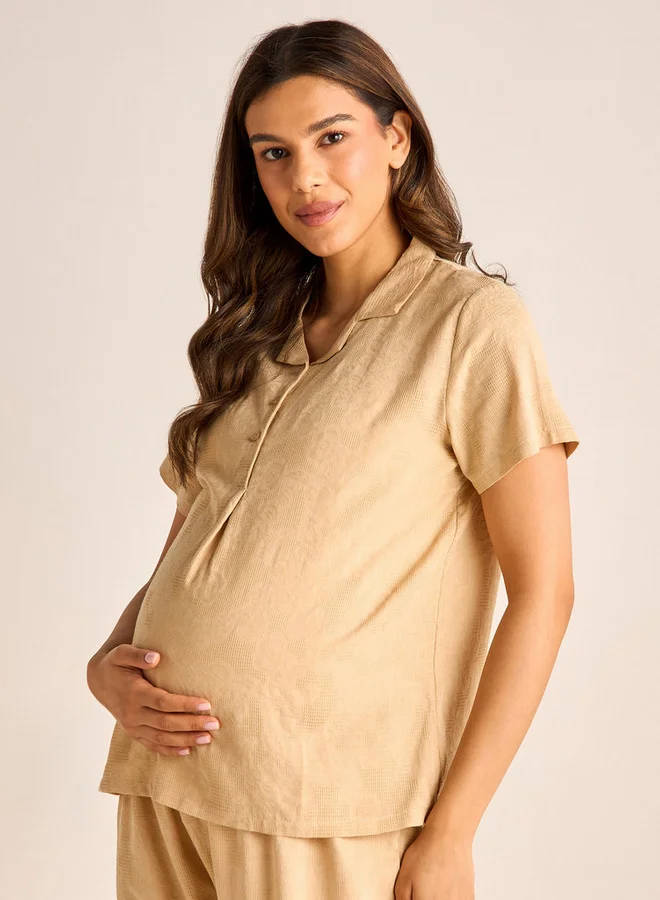Splash FAV Textured Maternity Shirt and Pyjama Set