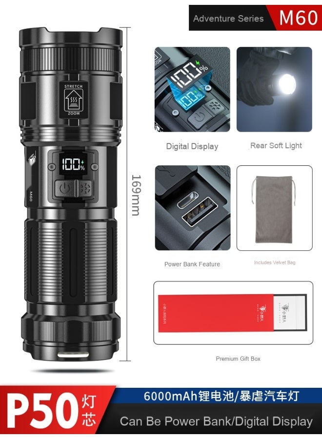 NIBEMINENT Portable Super Bright LED Flashlight - Aluminum Alloy, Outdoor Long-Distance, Rechargeable Emergency Light for Flood Prevention