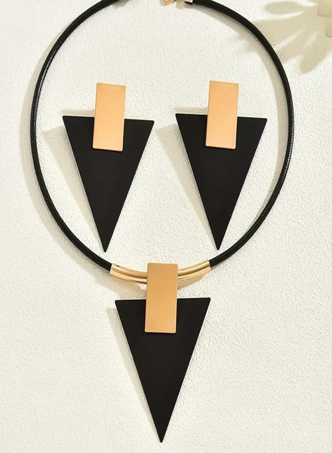 sunglnl Gold Jewelry Set For Women, Geometry Pendant Black Triangle Acrylic Necklace And Earrings Set Vintage Trendy Bohemian Minimalism Jewelry Gift (gold-Triangle) - Image 2