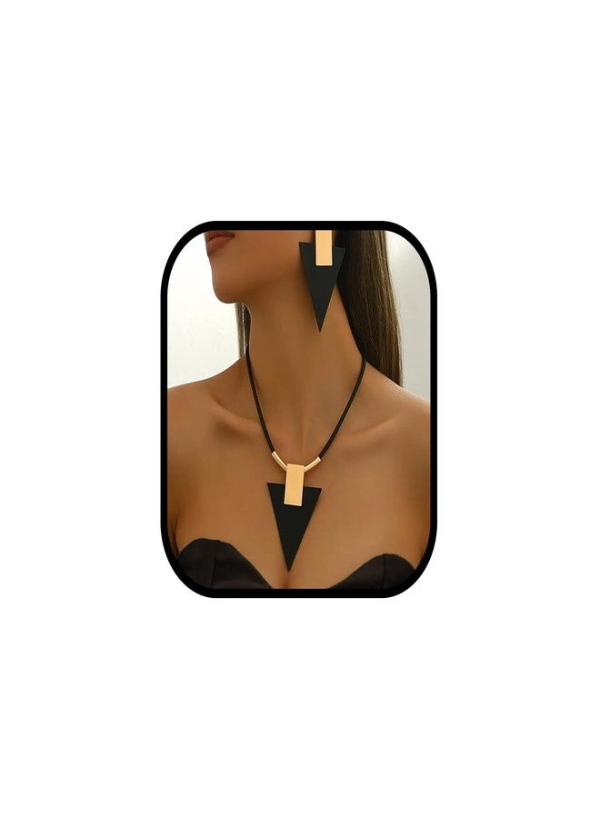 sunglnl Gold Jewelry Set For Women, Geometry Pendant Black Triangle Acrylic Necklace And Earrings Set Vintage Trendy Bohemian Minimalism Jewelry Gift (gold-Triangle) - Image 1