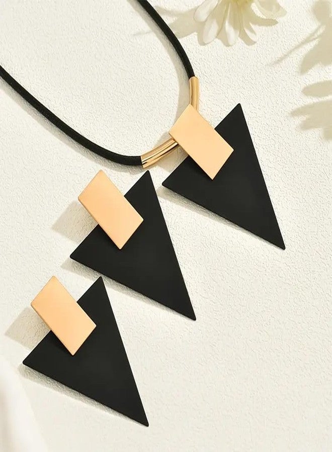 sunglnl Gold Jewelry Set For Women, Geometry Pendant Black Triangle Acrylic Necklace And Earrings Set Vintage Trendy Bohemian Minimalism Jewelry Gift (gold-Triangle) - Image 4