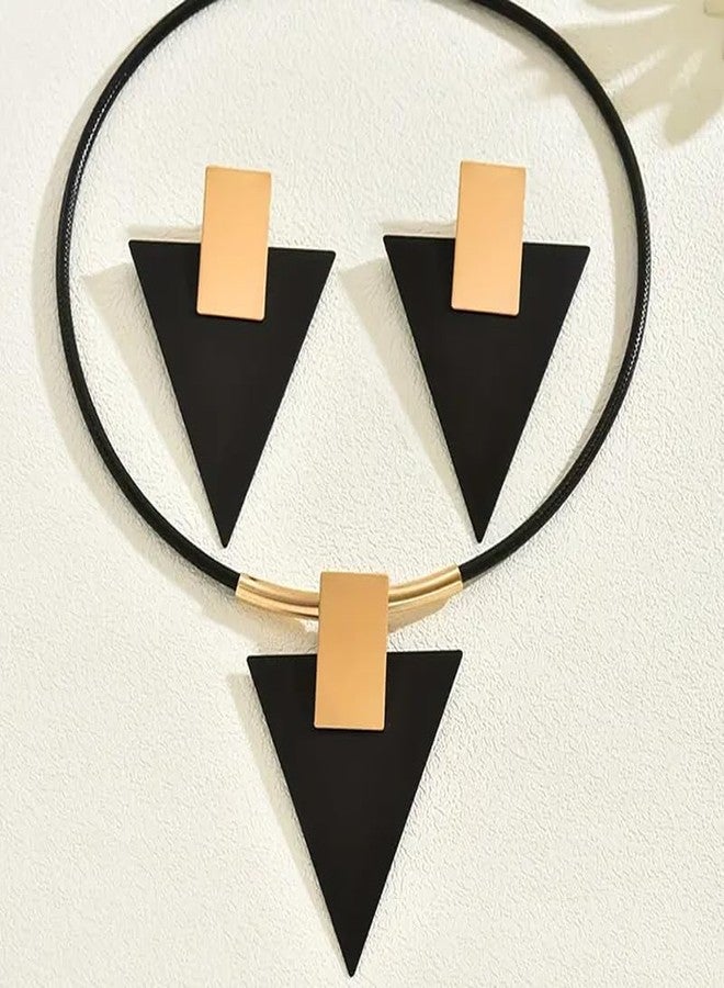 sunglnl Gold Jewelry Set For Women, Geometry Pendant Black Triangle Acrylic Necklace And Earrings Set Vintage Trendy Bohemian Minimalism Jewelry Gift (gold-Triangle) - Image 5
