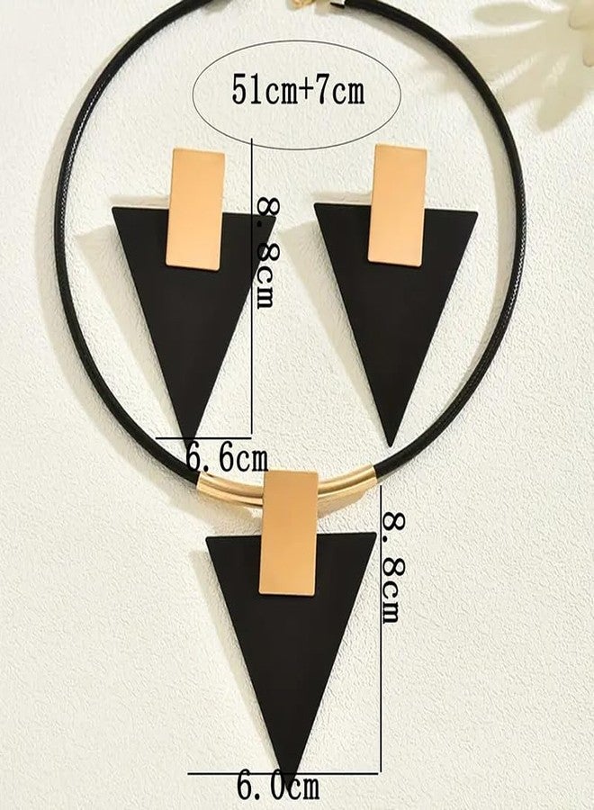 sunglnl Gold Jewelry Set For Women, Geometry Pendant Black Triangle Acrylic Necklace And Earrings Set Vintage Trendy Bohemian Minimalism Jewelry Gift (gold-Triangle) - Image 3