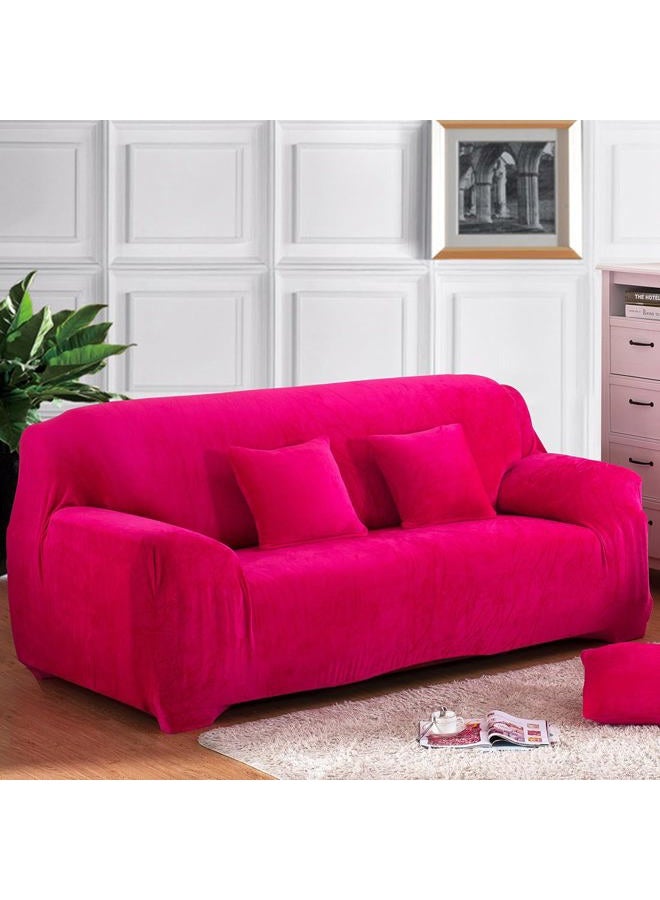 vctops 1-Piece Velvet Plush Stretch Loveseat Sofa Slipcover with Elastic Bottom Soft Fuzzy Fluffy Sofa Covers for 2 Cushion Couch Furniture Protector for Kids, Pet (Rose,Loveseat) - Image 1