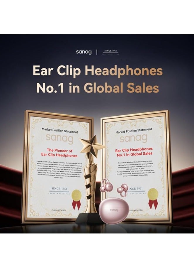 Sanag S7S AI Open Ear Free Clip-On Headphones, HiFi 20Hz Lossless Bass Earbuds, True Wireless Bluetooth Earphones with Microphone, IPX4 Waterproof Sports Running, Sleep Music Smart AI App (Rose Gold) - Image 2