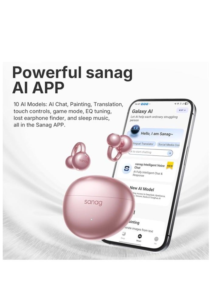 Sanag S7S AI Open Ear Free Clip-On Headphones, HiFi 20Hz Lossless Bass Earbuds, True Wireless Bluetooth Earphones with Microphone, IPX4 Waterproof Sports Running, Sleep Music Smart AI App (Rose Gold) - Image 4