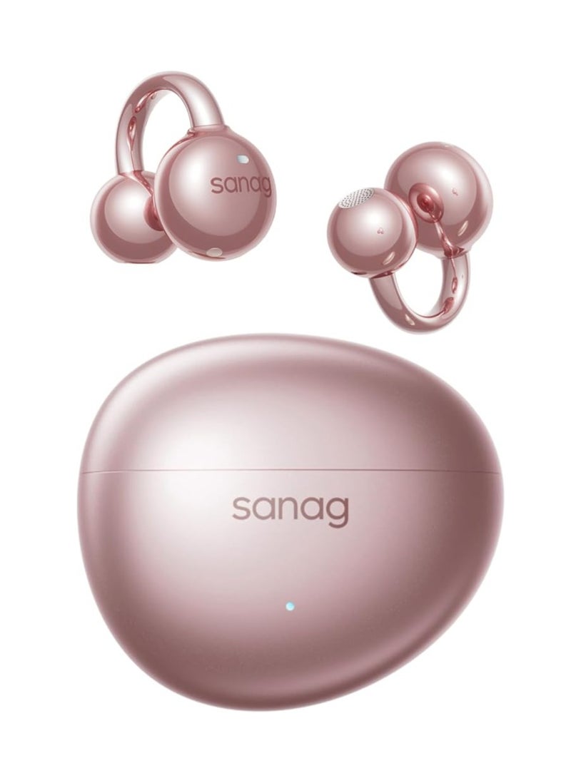 Sanag S7S AI Open Ear Free Clip-On Headphones, HiFi 20Hz Lossless Bass Earbuds, True Wireless Bluetooth Earphones with Microphone, IPX4 Waterproof Sports Running, Sleep Music Smart AI App (Rose Gold) - Image 1