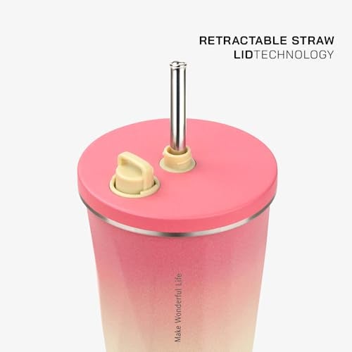 TYESO Travel Coffee Mug Tumbler with Lid and Retractable Straw | Insulated Stainless Steel Cold Brew Iced Coffee Cup Thermos | Gifts for Women Men Him Her | Voyager Collection | 20oz (Grey Gradient) - Image 3