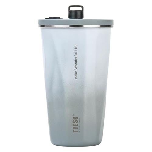TYESO Travel Coffee Mug Tumbler with Lid and Retractable Straw | Insulated Stainless Steel Cold Brew Iced Coffee Cup Thermos | Gifts for Women Men Him Her | Voyager Collection | 20oz (Grey Gradient) - Image 1