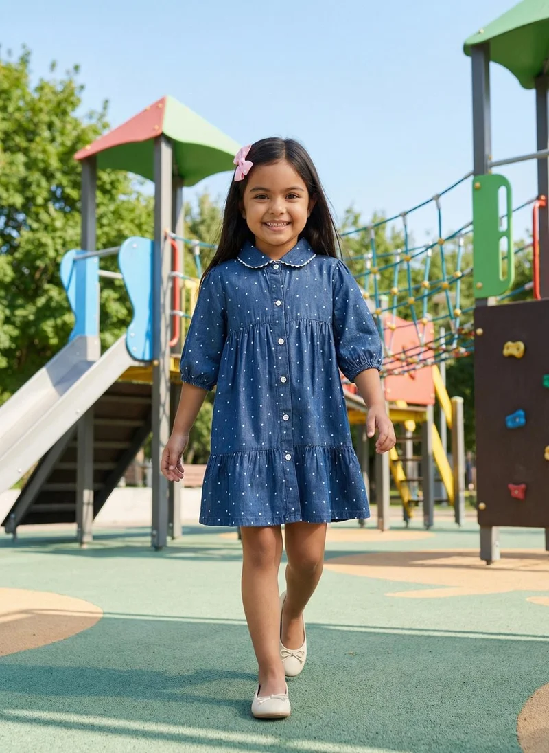 Nautinati Nautinati  Girls All-over Polka Dot Printed Regular Fit Denim Dress