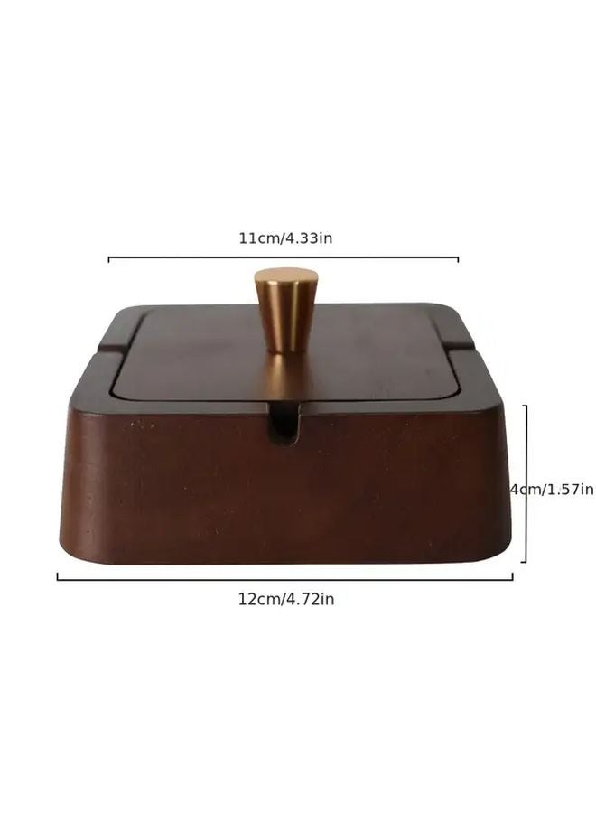 Square Wooden Box Ashtray With Golden Interior Cigar Holder For Home Office - Image 3